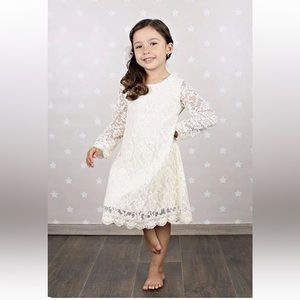 NWT - Girls Cream Stretch Soft Lace Lined Flower Girl Party Dress - Multi Sizes